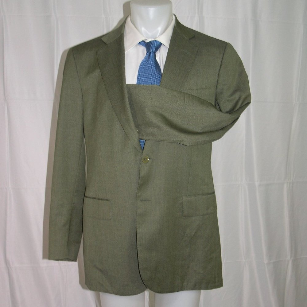 Luciano Barbera Collezioni x Caraceni Green Gabardine Three Roll Two Blazer 44 - Picture 4 of 10